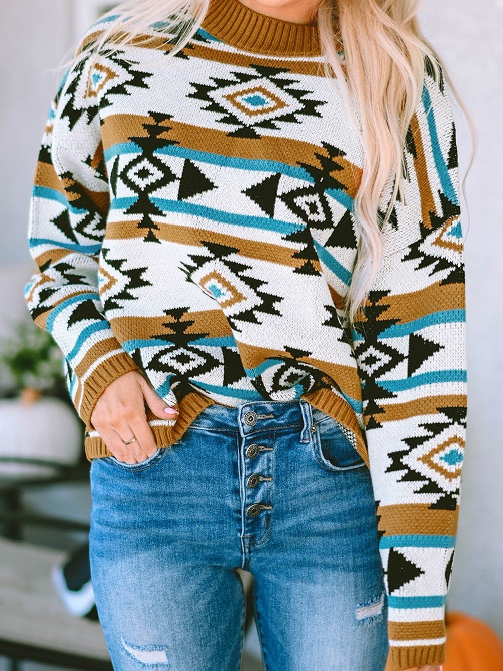 Western Aztec Sweater, Women's Fall Southwestern Sweater - Razels