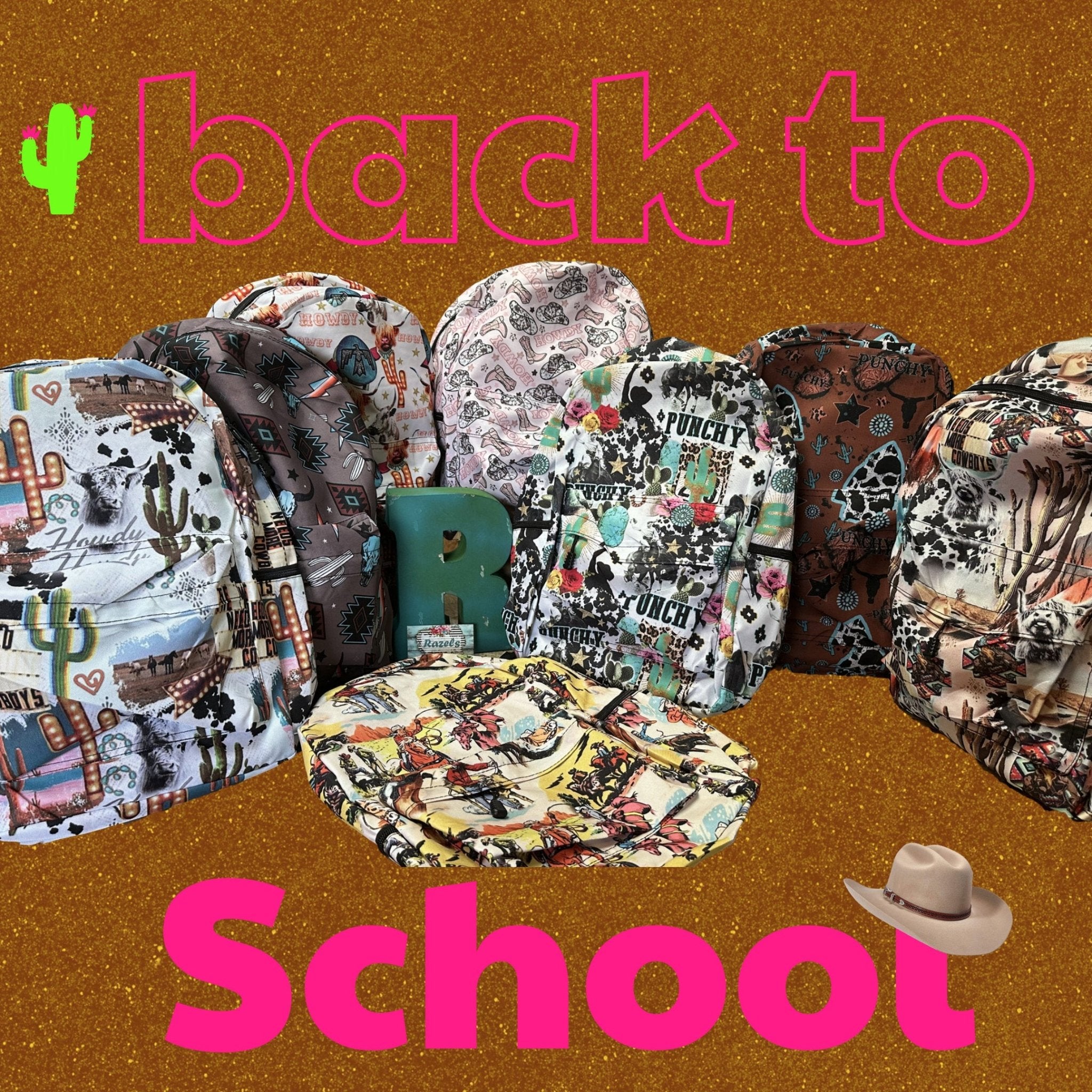 Western Backpack | Cowgirl Cowboy Bookbag | Matching Insulated Lunch bag - Razels