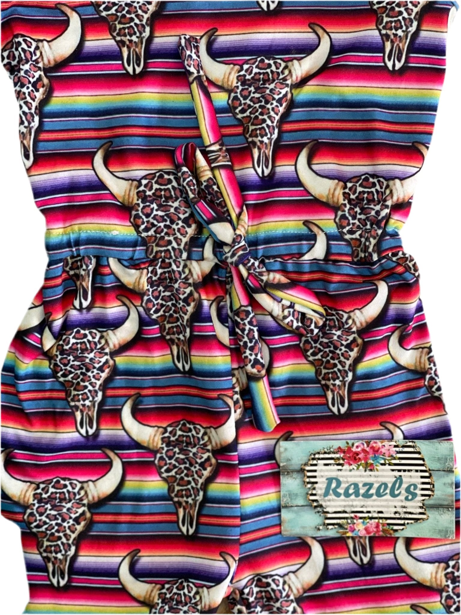 WESTERN Jumpsuit Bell Bottom Jumpsuit Girls Romper Pink Serape Cowgirl Outfit Western Back to School Outfit Western Skull Print - Razels