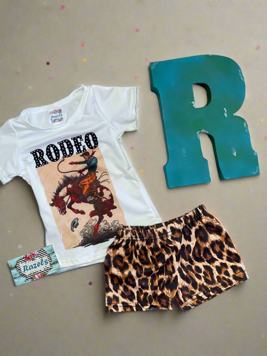 Western Rodeo COWBOY Short Set, Girls Cowgirl Cheetah Shorts and Tee - Razels