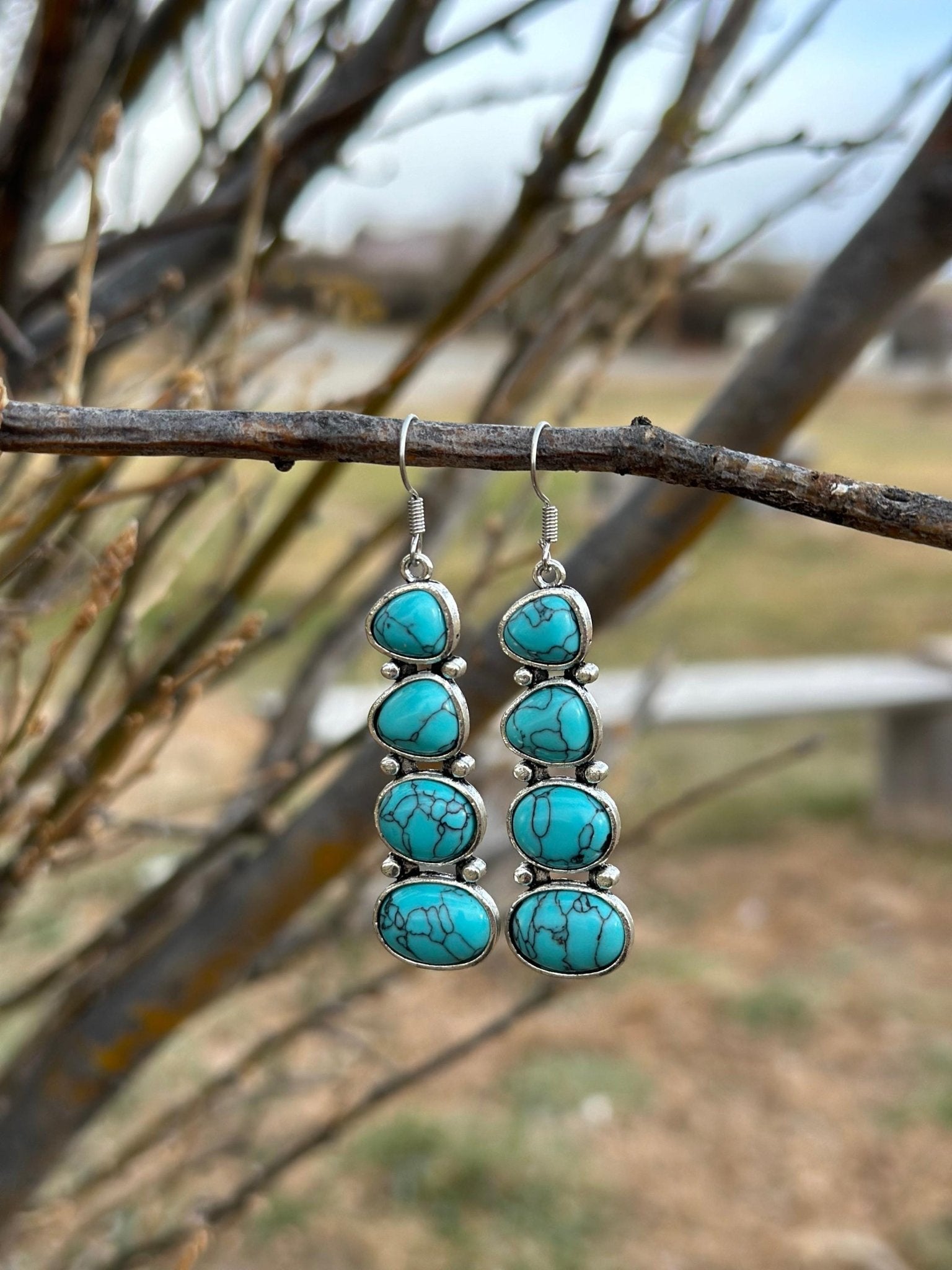 Western Turquoise Stacked Dangle Earrings - Turquoise Earrings, Western Earrings for Women - Razels