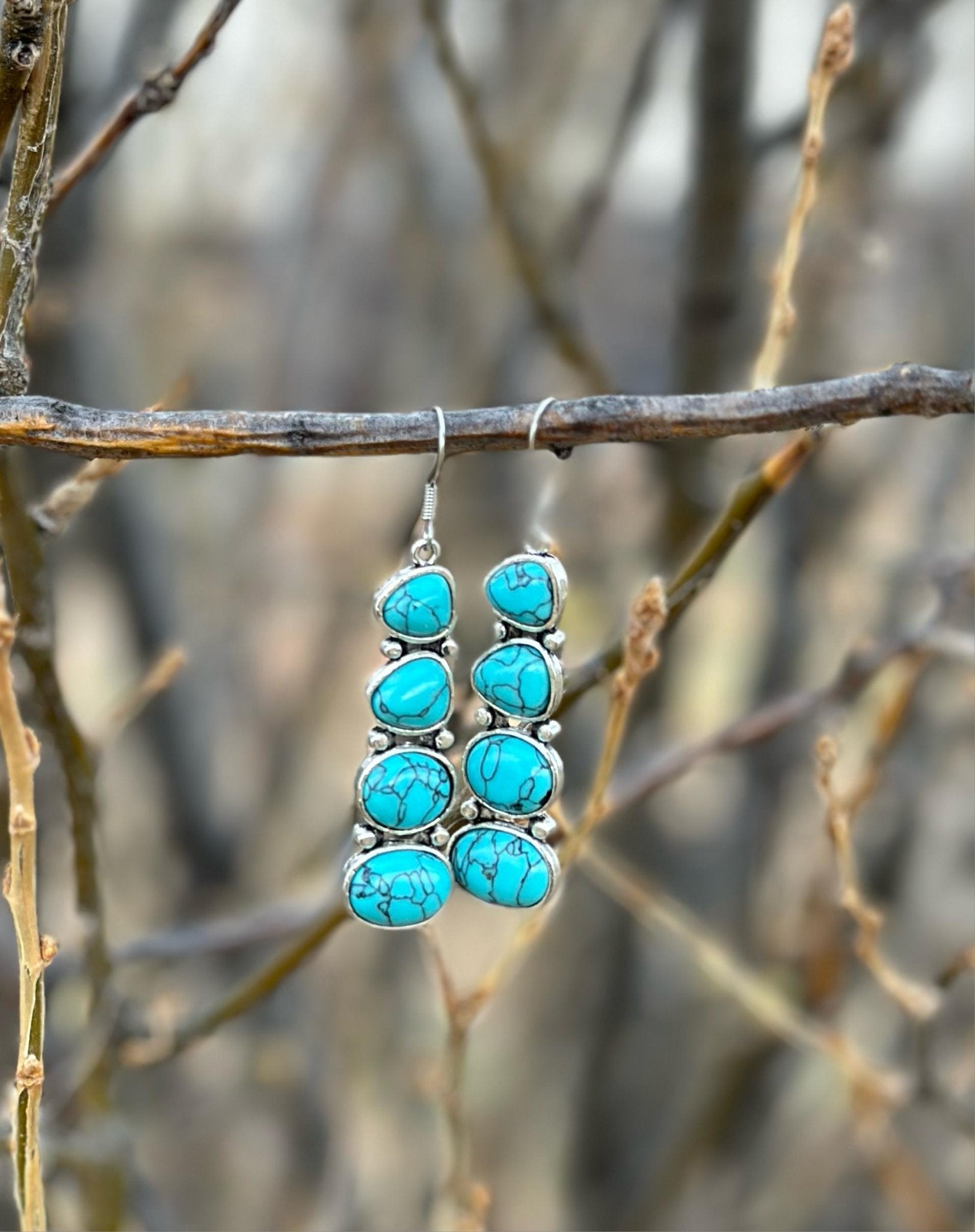 Western Turquoise Stacked Dangle Earrings - Turquoise Earrings, Western Earrings for Women - Razels