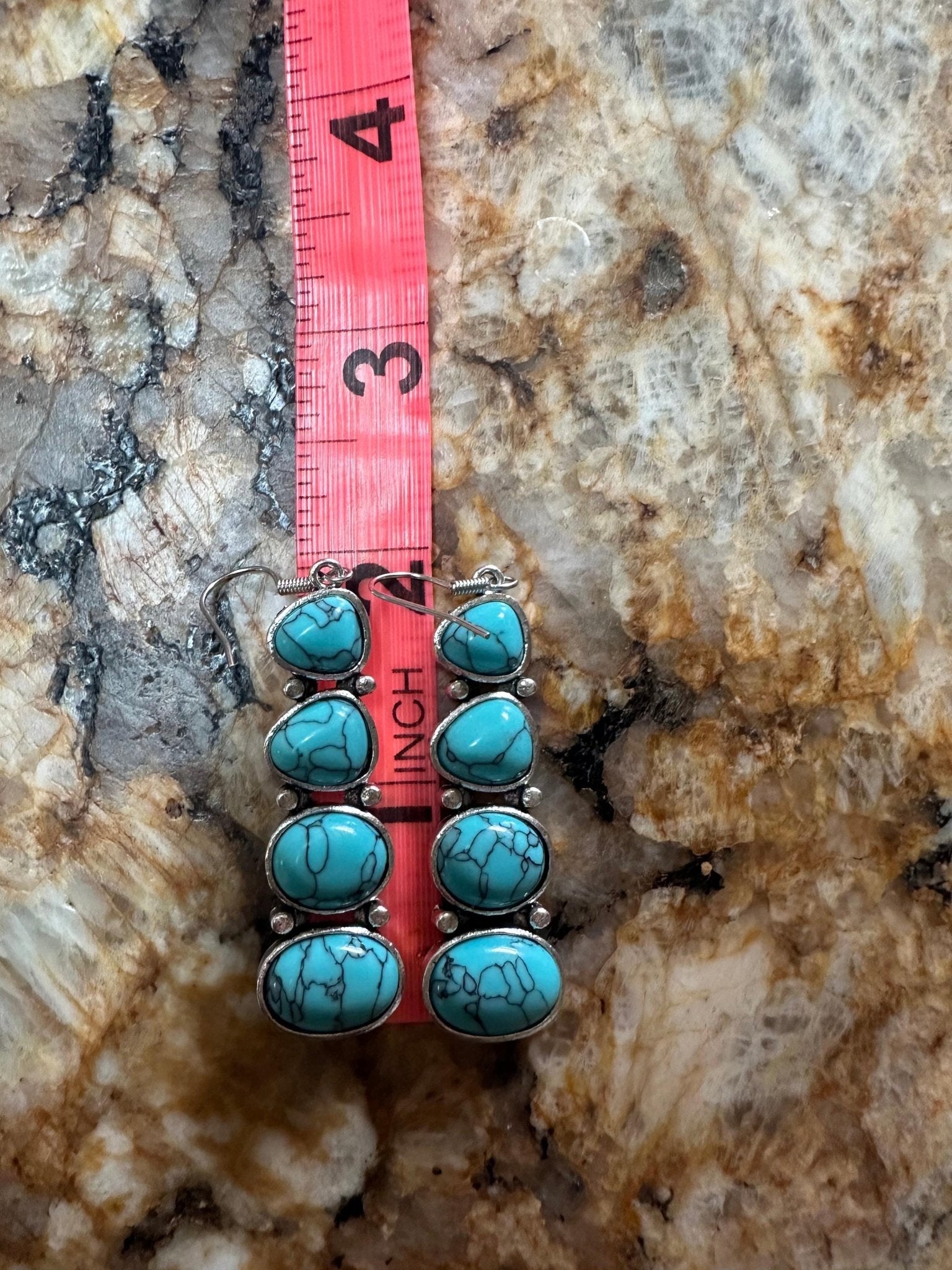 Western Turquoise Stacked Dangle Earrings - Turquoise Earrings, Western Earrings for Women - Razels