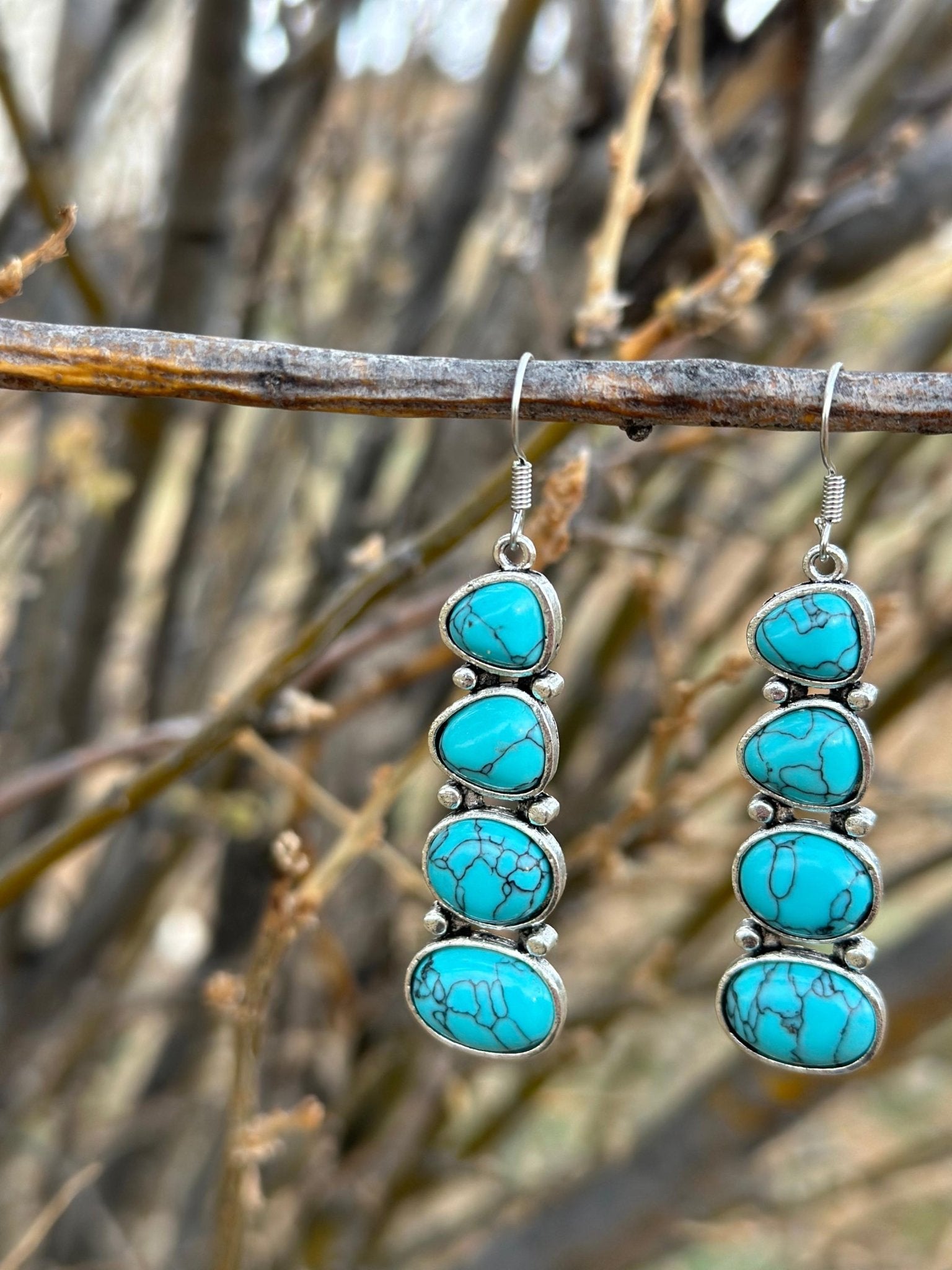 Western Turquoise Stacked Dangle Earrings - Turquoise Earrings, Western Earrings for Women - Razels