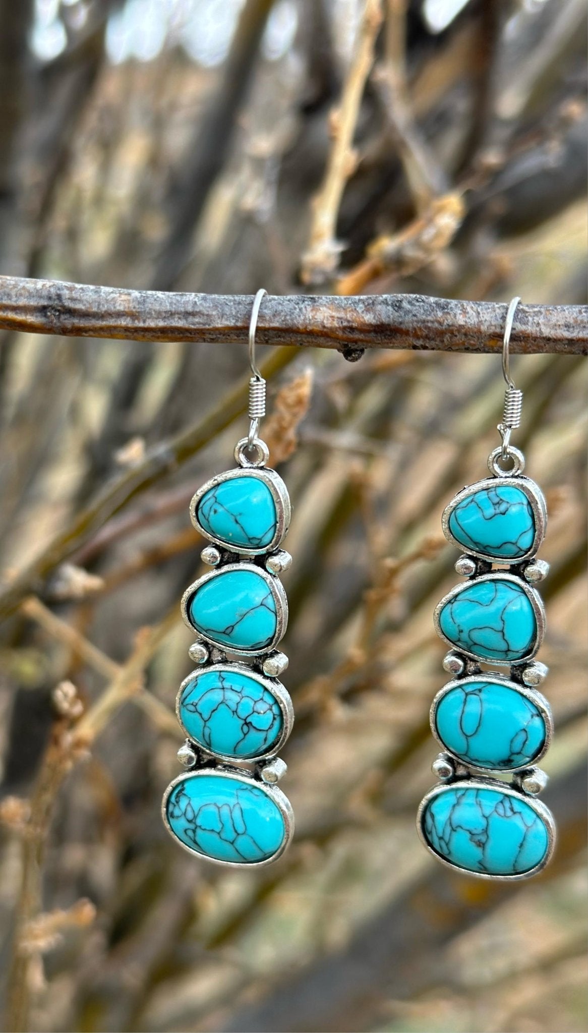 Western Turquoise Stacked Dangle Earrings - Turquoise Earrings, Western Earrings for Women - Razels