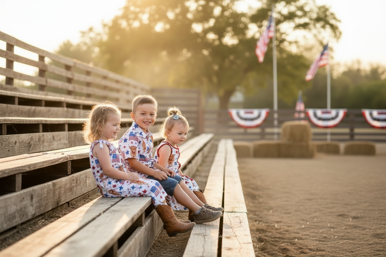 4th of July Highland Cow Kids Outfit | Western Patriotic Dress, Romper & Shirt