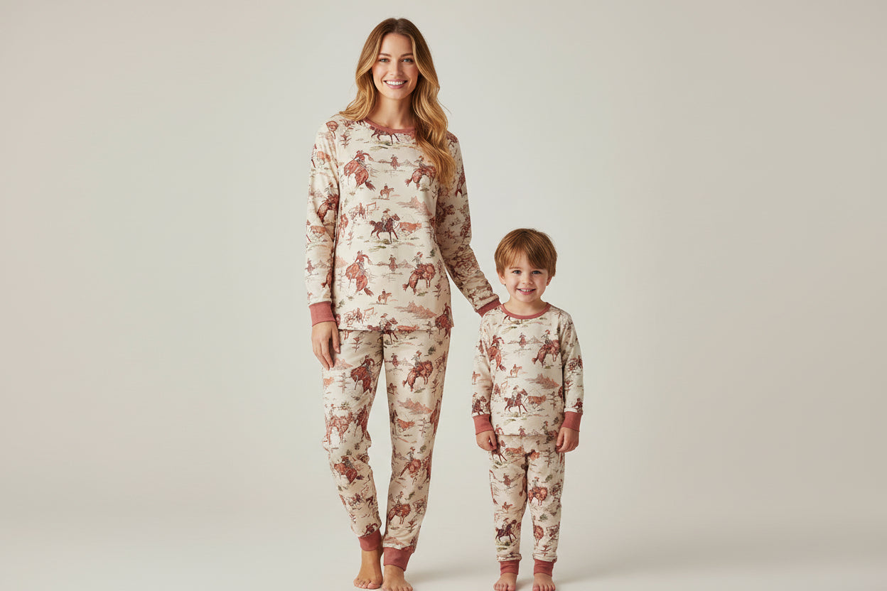 Kids Cowboy Pajamas: Vintage Rodeo Print Western PJs -Razels