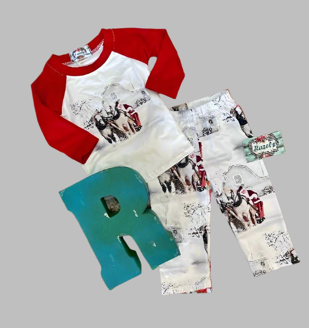 White Santa Sleigh Ride Outfit, Christmas Morning Matching Family Shirt Pants - Razels