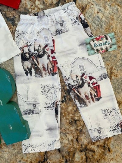White Santa Sleigh Ride Outfit, Christmas Morning Matching Family Shirt Pants - Razels