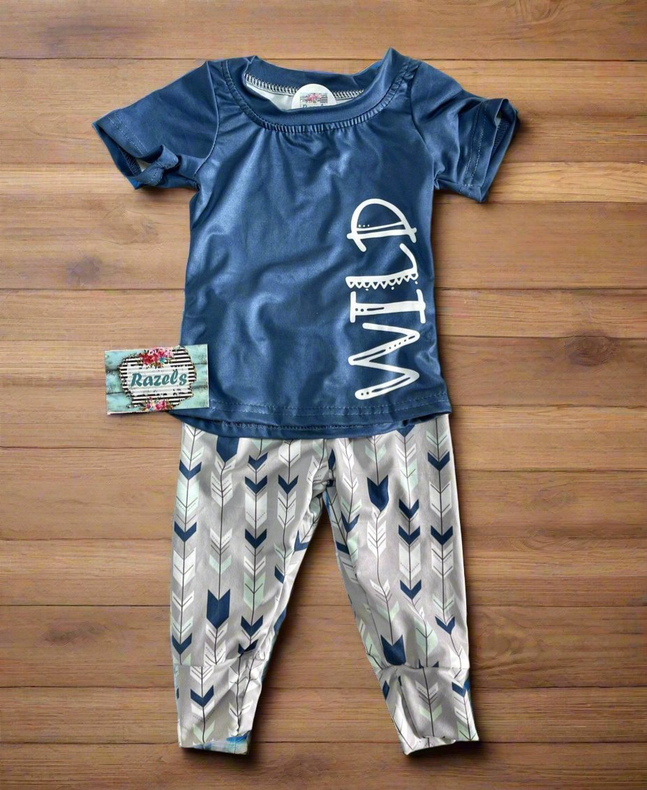 Wild One Jogger Set for Kids – Blue Wild T-shirt and Arrow Print Jogger Pants! - Razels