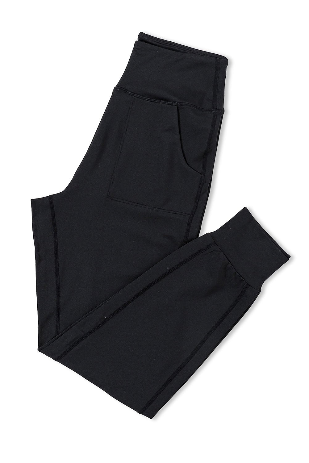 Women's Black Exposed Seam High Waist Pocketed Joggers - Razels