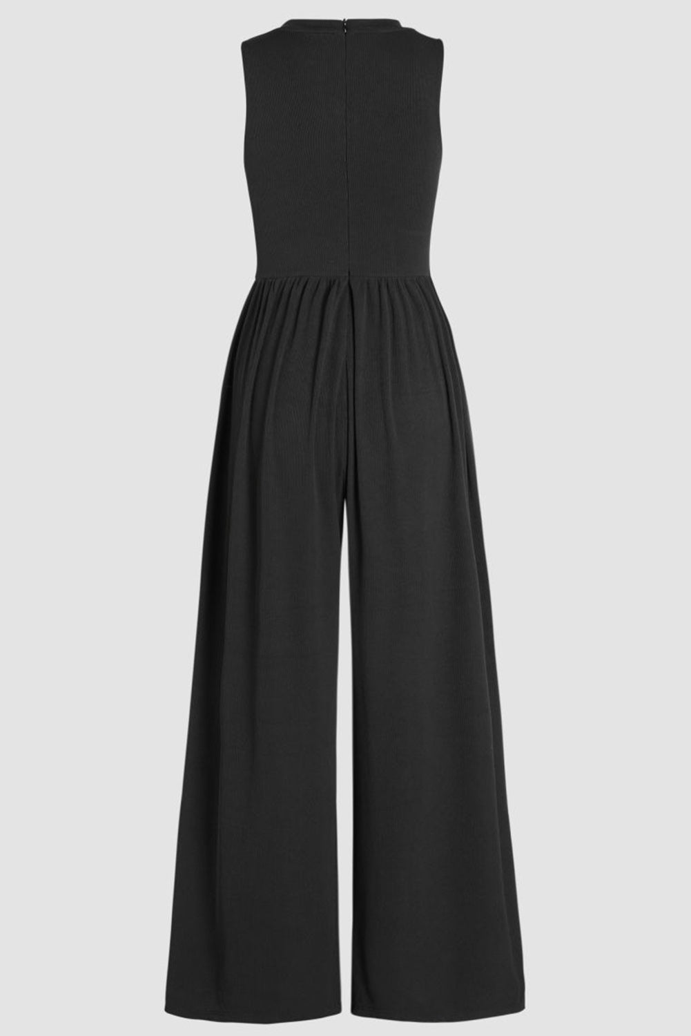 Womens Black Jumpsuit Black Cinched Waist Sleeveless Wide Leg Jumpsuit - Razels