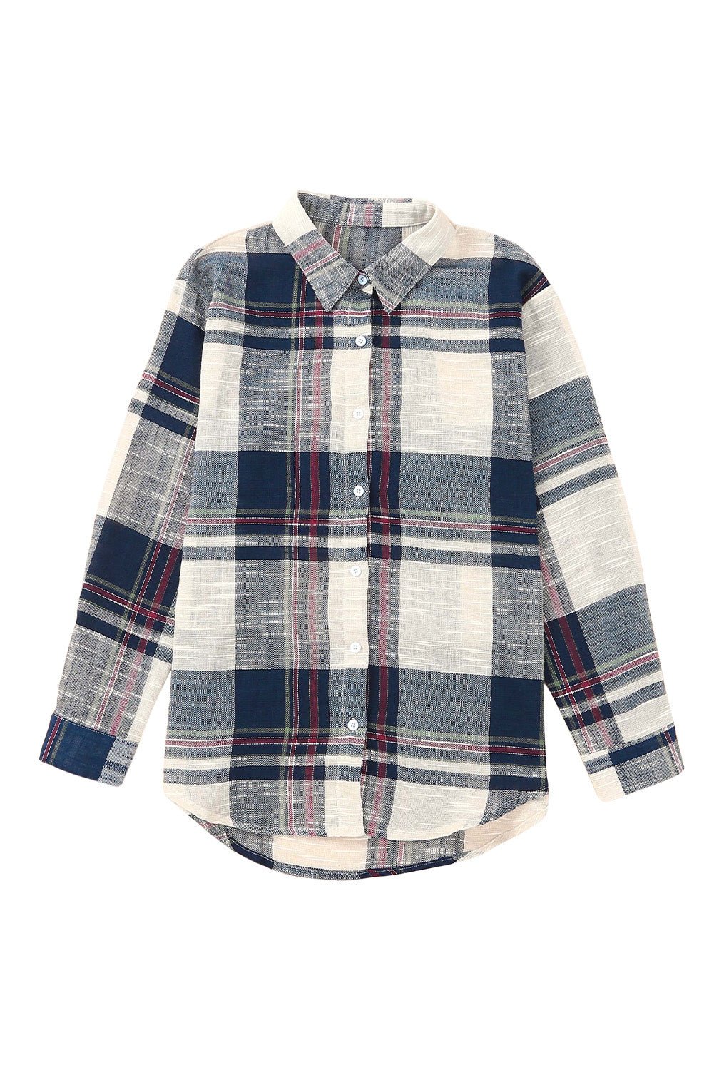 Womens Plaid Layering Shirt Lightweight Blue Distressed Raw Edge Plaid Print Shirt - Razels