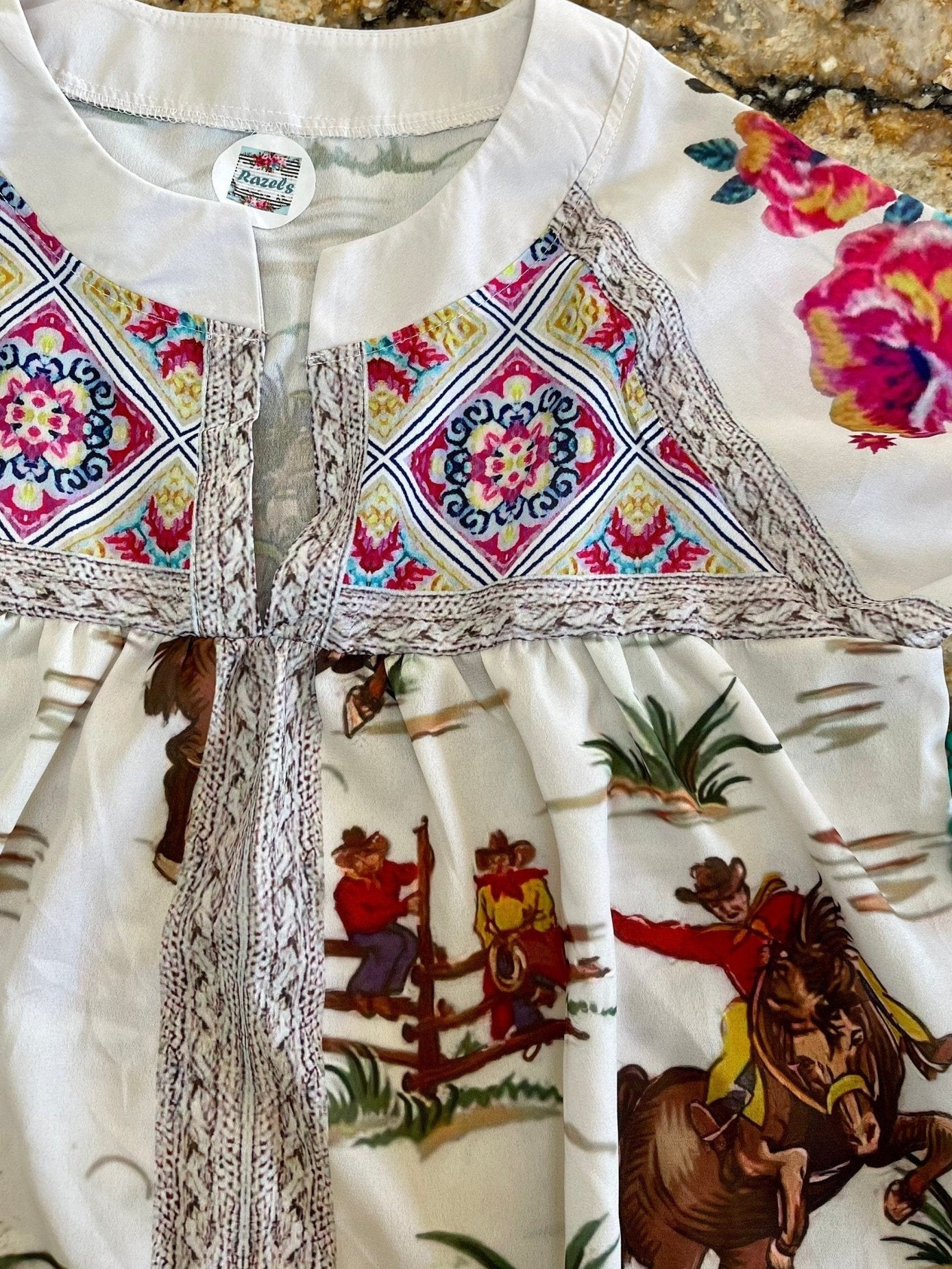 Womens Retro Cowboy Blouse, Flowers and Vintage Cowboy Shirt - Razels