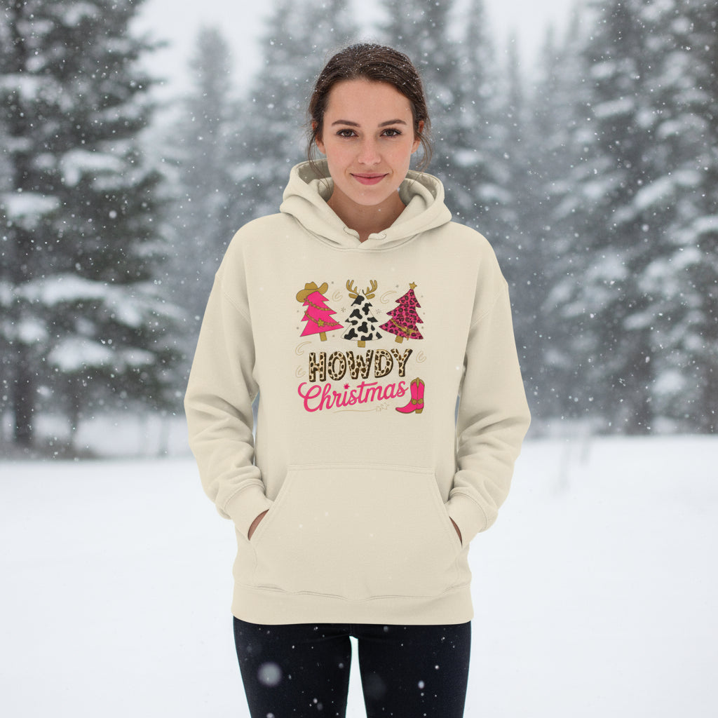 Beige hoodie with Christmas-themed design on a white background